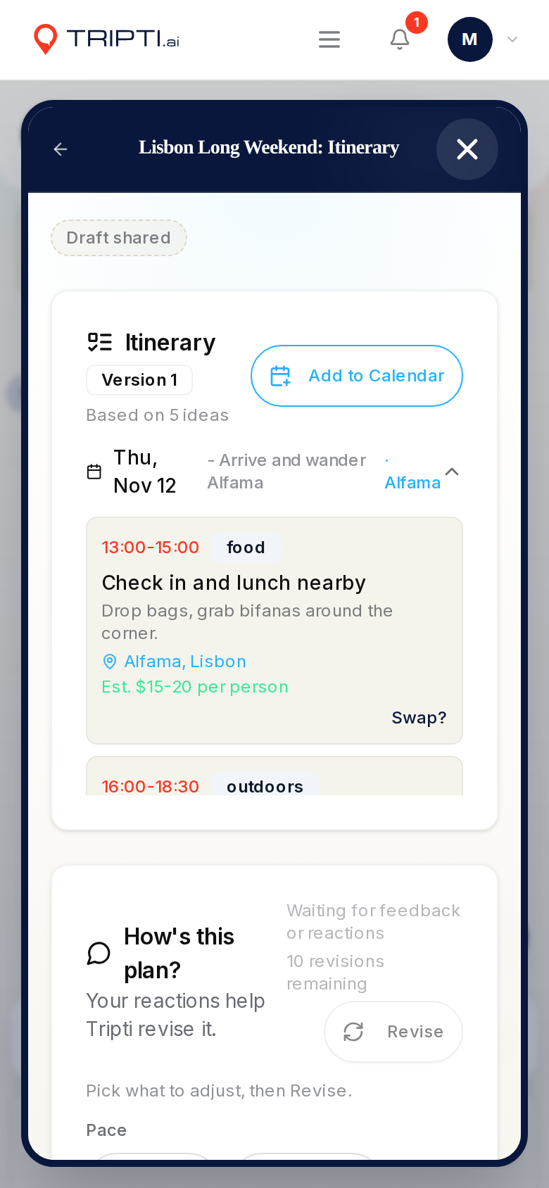A day-by-day trip plan, version 1